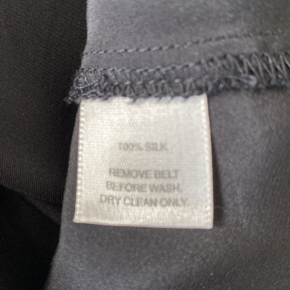 White House Black Market Black Satin Button-Front Blouse with Belt - Picture 6 of 8